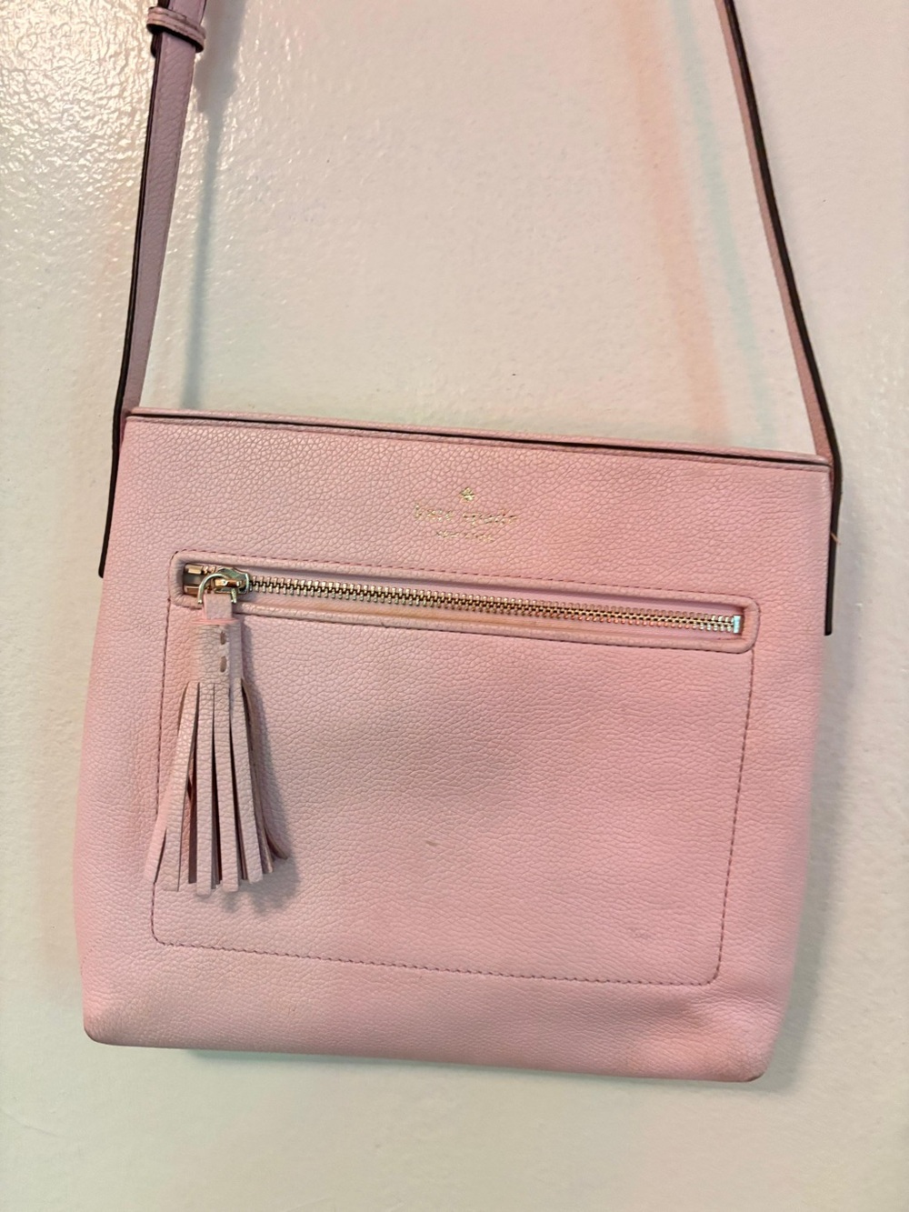 kate spade Light Pink Leather Crossbody with Tassel Zip Pocket